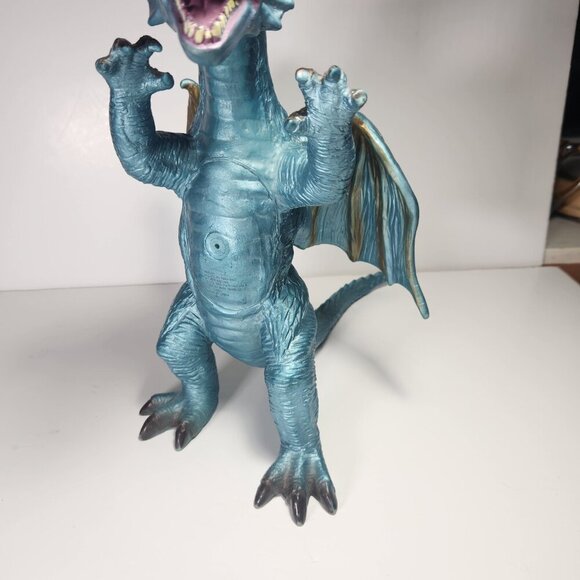 Toy Major Trading Co. Dragon 12" Tall Winged Blue with Gold Dragon Toy 2005 - Picture 3 of 11